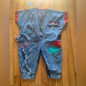 Vintage 80s acid wash jumpsuit patchwork obveralls